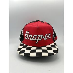 Hot Tops Vtg 80s Snap On Tools Racing Hat Adjustable Checker Flag All Over Print